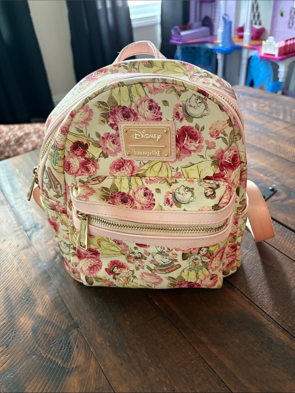 Loungefly Kids Disney Belle Floral Mini Backpack - Pink Cream